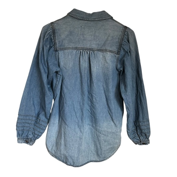 American Eagle Outfitters Denim Button Up Chambray Puff Sleeve 100% Cotton XS - Picture 5 of 7